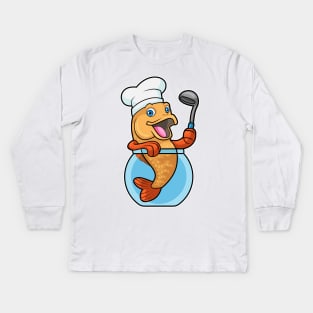 Fish in Glass as Cook with Soup spoon Kids Long Sleeve T-Shirt